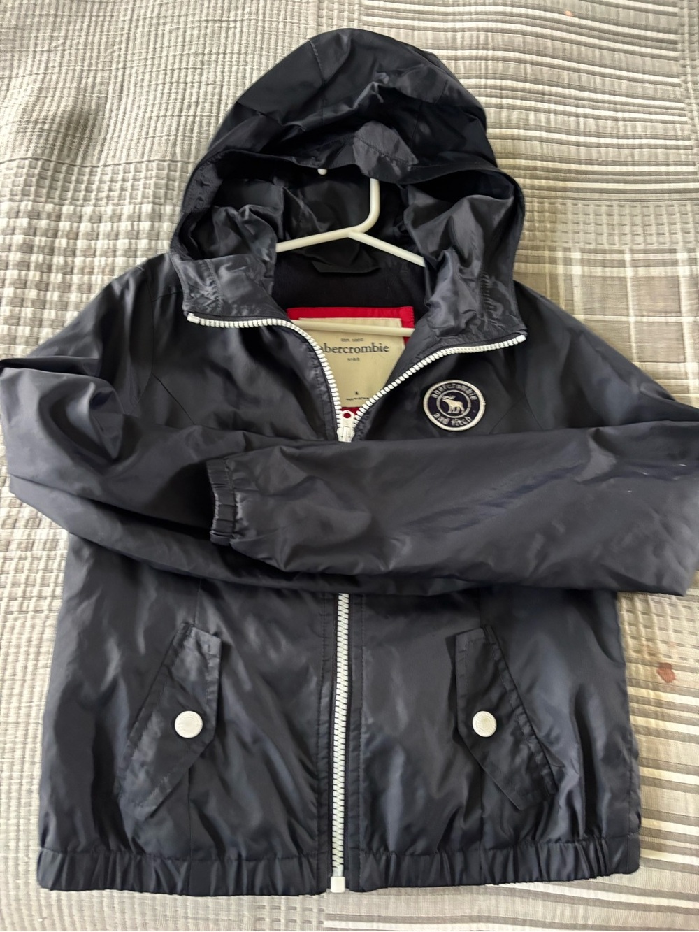 Boys Abercrombie & Fitch Navy Hooded Windbreaker with White Trim
